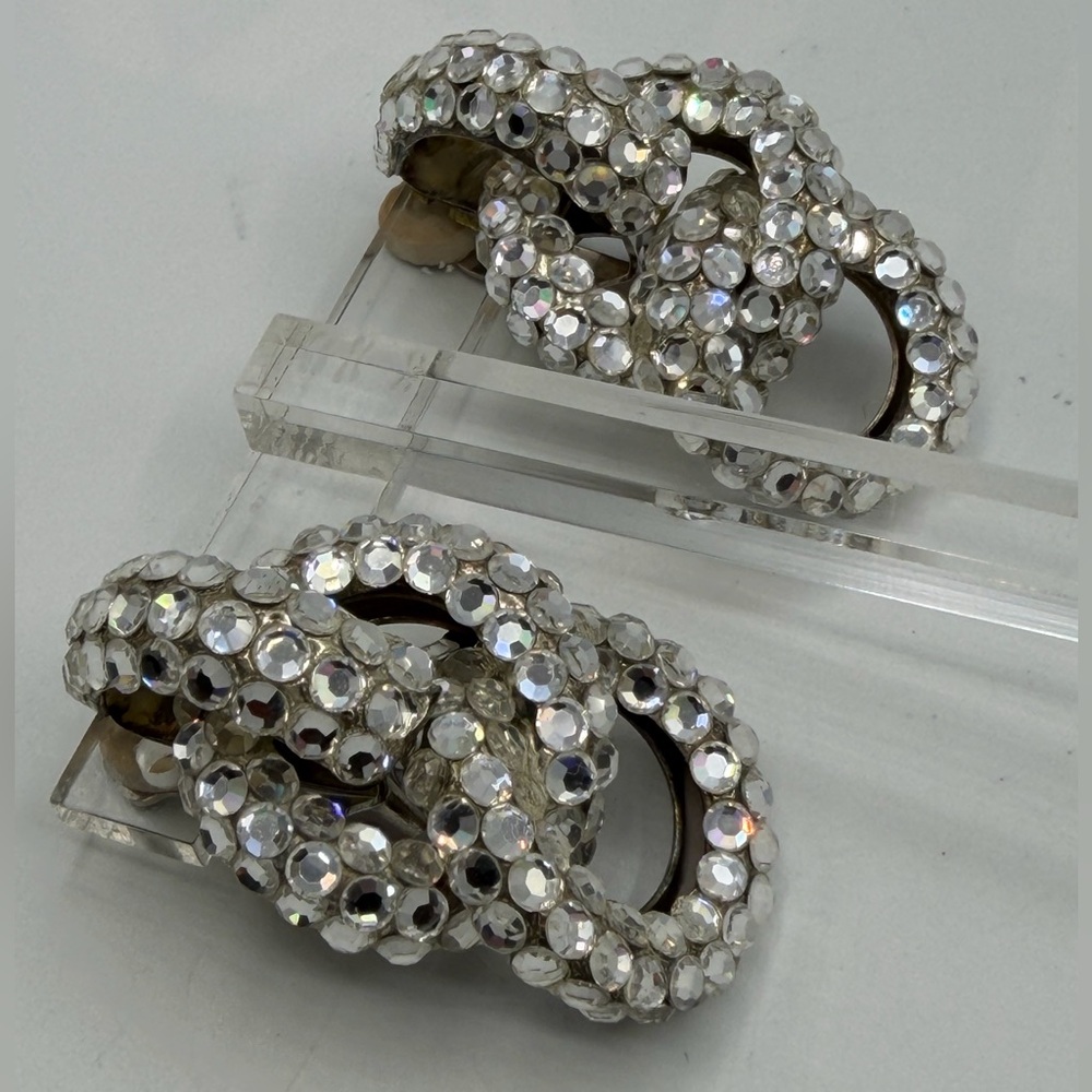 Crystal-Embellished Interlocking Dangling Hoop St… - image 4